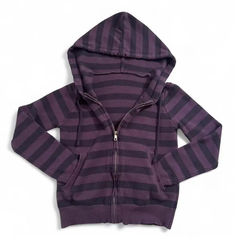 American Retro Stripe Casual Loose Long Sleeves Zip Up Hoodie Women Spring Autumn New All Match Streetwear Women Y2k Top