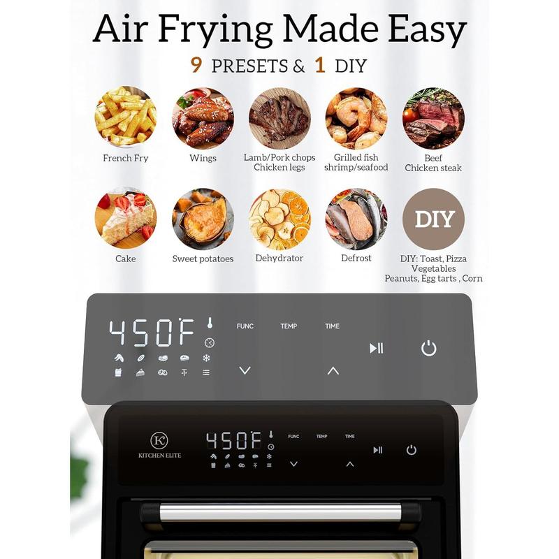 12.6 QT  Fryer Toaster Oven Combo, 10-in-1 Convection Oven with Digital Touch Screen, Stainless Steel for Baking, Roasting &