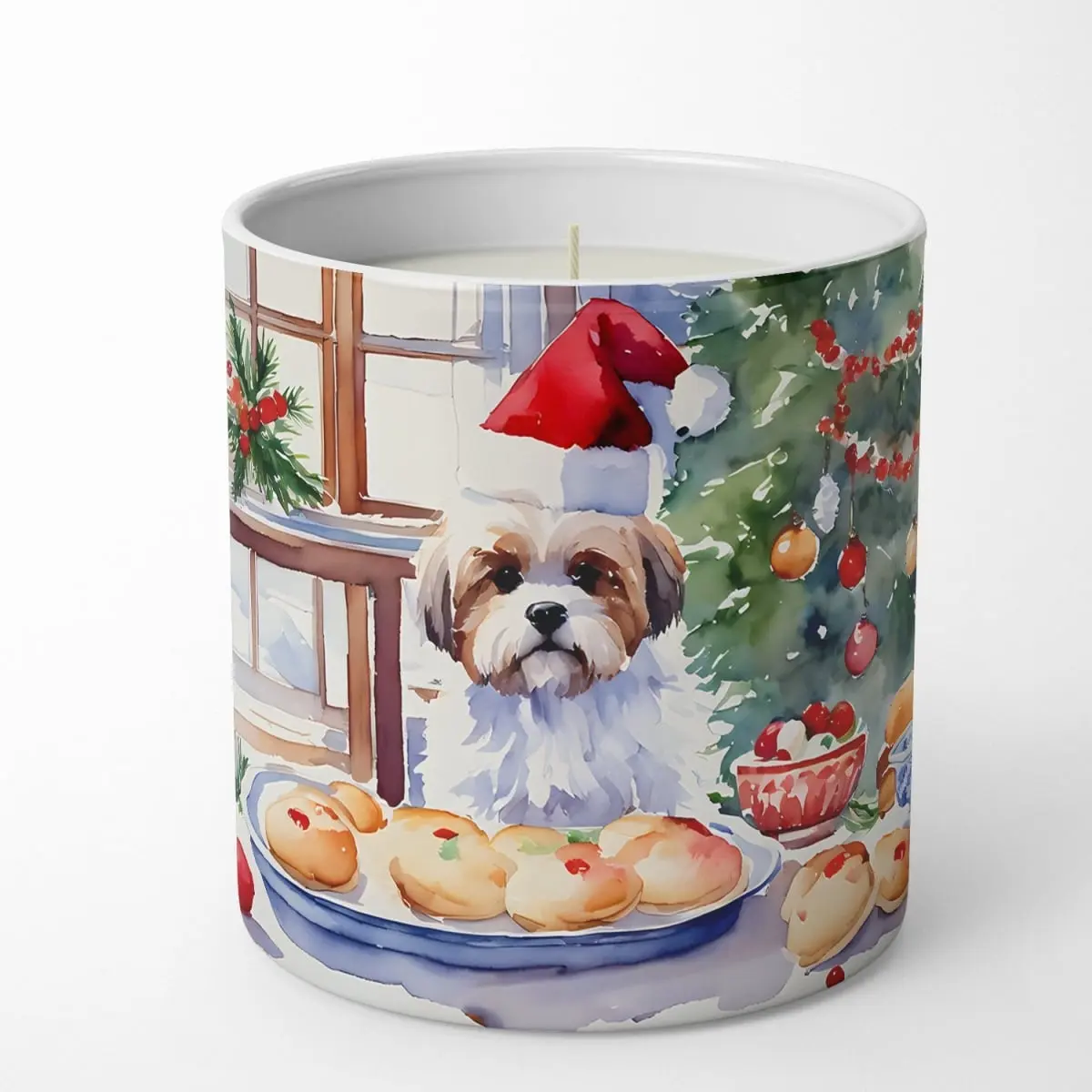 Unisex 10 oz Hand-Poured 100% Soy Candle, Lhasa Apso Gingerbread Christmas Cookies Scented, Decorative 3.75x3.25" Artwork Art Home Decor Supply, Wick