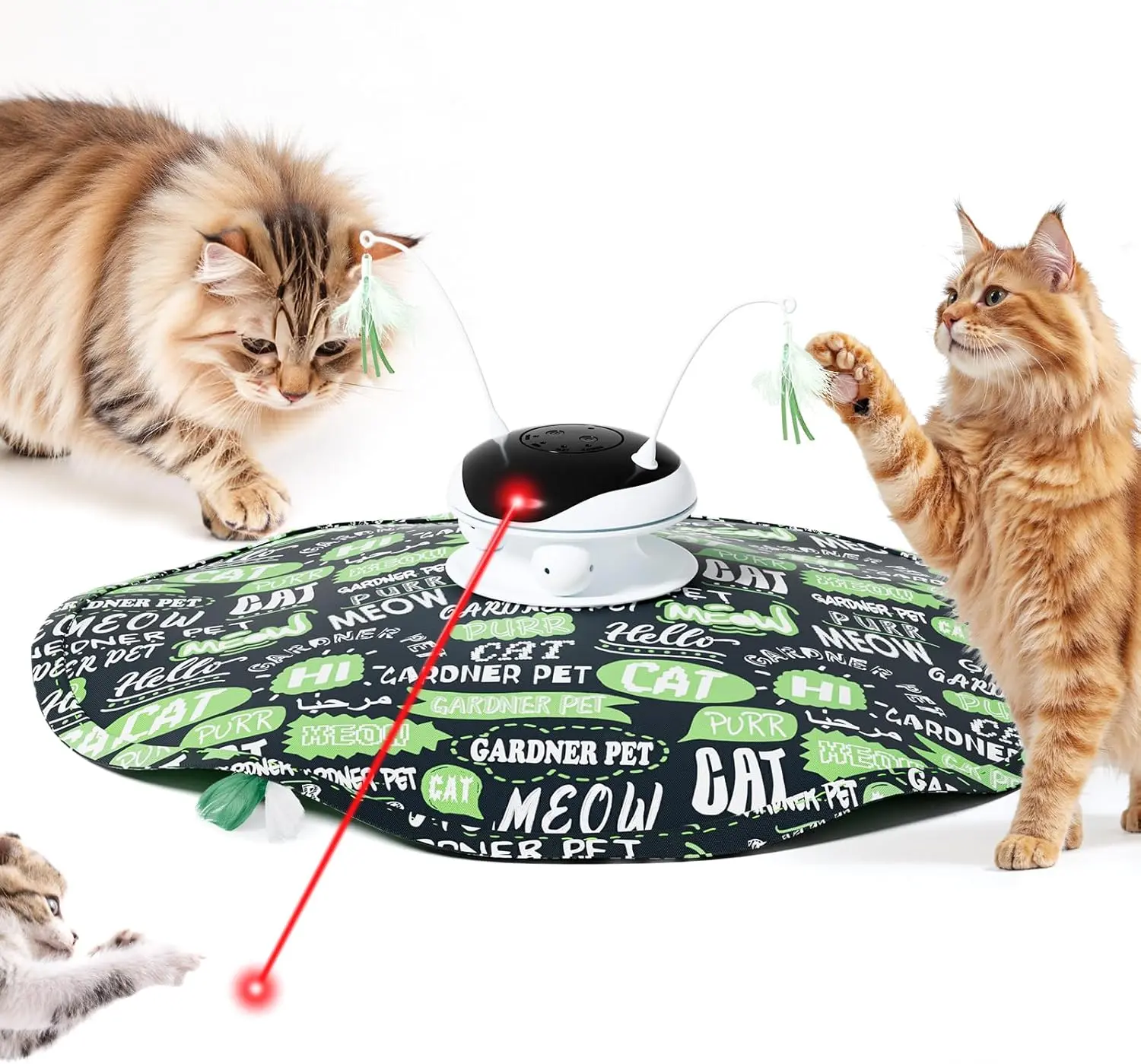 Gardner Pet Chargeable 5-in-1 Automatic Interactive Cat Toy for All Breeds - Hide and Seek, Chirping Ambush Feather, Track Balls, Laser Pointer, 24in Indoor Exercise Kicker Cover
