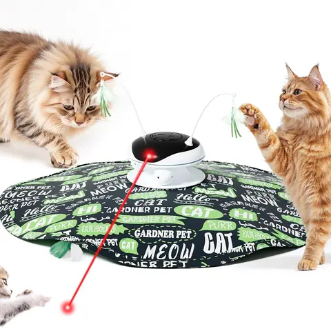 Gardner Pet Rechargeable 5-in-1 Automatic Interactive Cat Toy - Adjustable, Universal Fit, 24in Indoor Exercise Kicker Cover, Camouflage Hide and Seek, Chirping Bird Ambush Feather, Track Ball Chaser, Laser Pointer, Mental Stimulation Support