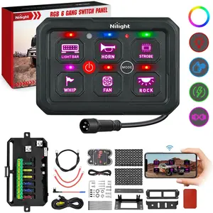 Nilight 6-Gang Switch Panel Circuit Control Relay System with Strobe Light Module, 12V-24V Car LED Lighting Accessories, APP RGB Backlight, Fuse Wiring Harness, Toggle/Momentary/Strobe Modes, Automatic Dimming for Car, Truck, Led Lights