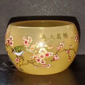 Golden Plum Blossom & Bird Glow-in-the-Dark Artisan Porcelain Teacup