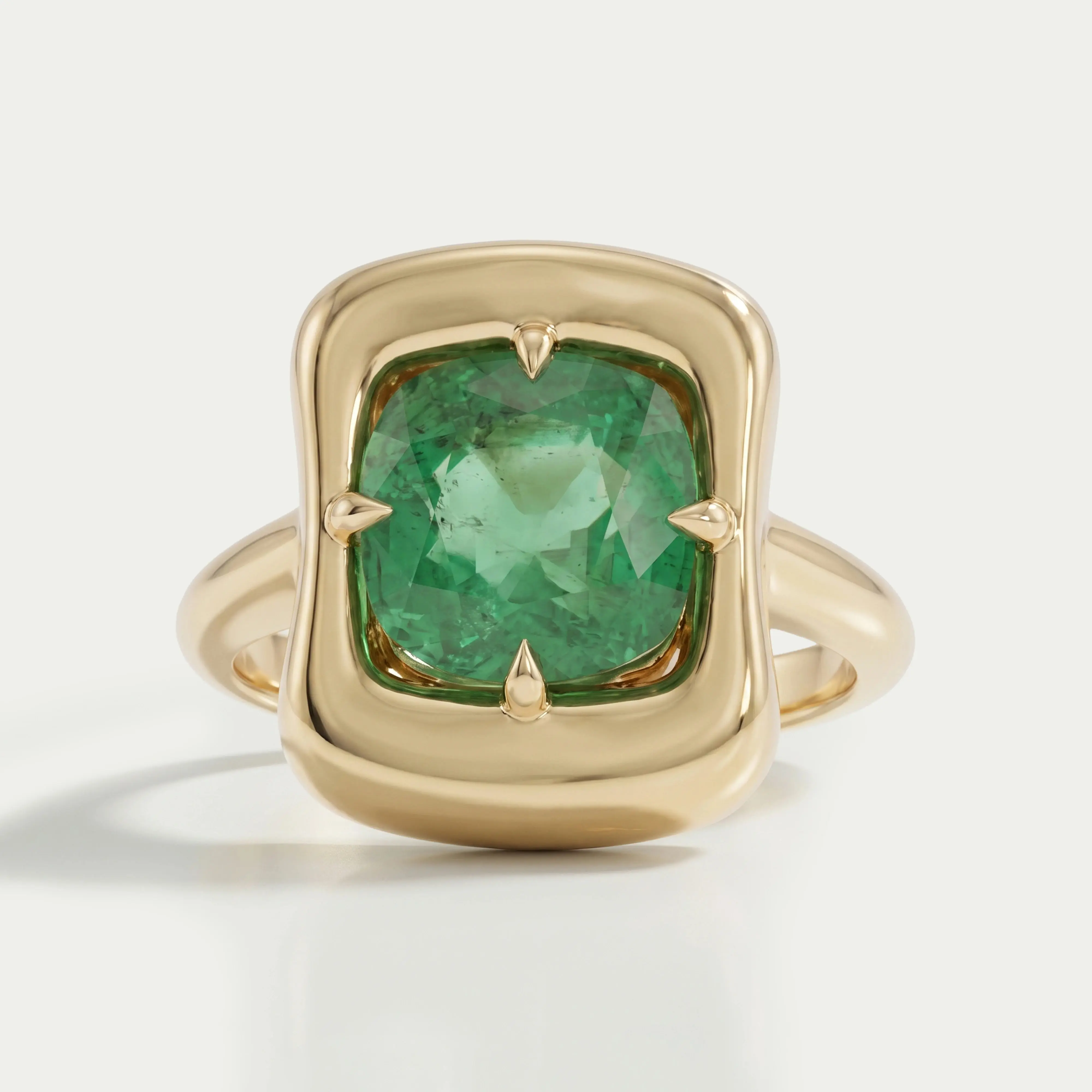 Emerald Gemstone Cushion Cut Solitaire Ring