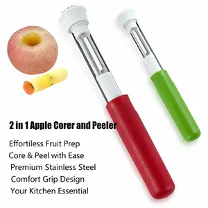 2 in 1 Apple Corer and Peeler, Apple Core Removal Tool, Stainless Steel Fruit Corer, Apple Seed Remover for Cored Apples, Pears, Bell Peppers and Cakes, Kitchen Gadget for Fruit and Vegetable