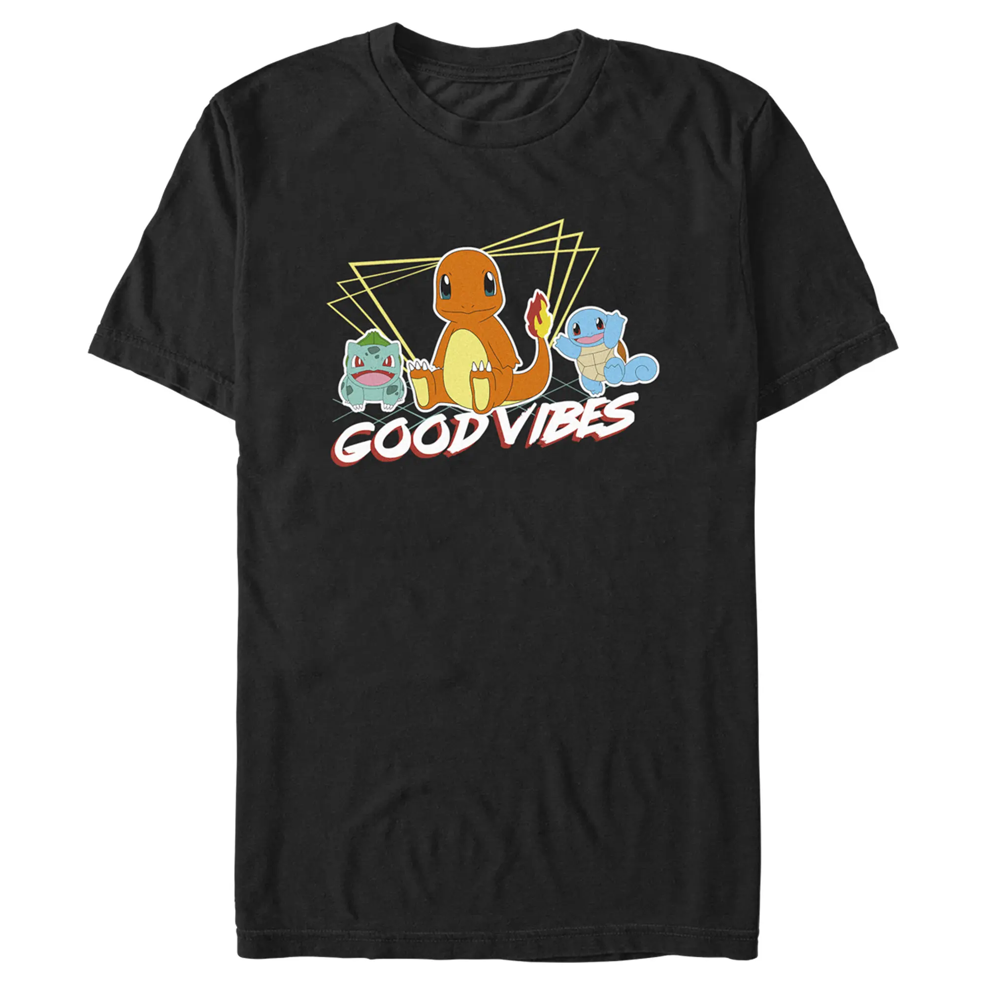 Men's Pokemon Bulbasaur, Squirtle and Charmander Good Vibes T-Shirt
