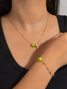 2pcsTennis Cross Necklace Bracelet Set, Sports Style Religious Faith Jewelry, Unisex Fashion Accessory, Perfect Gift for Athletes