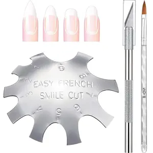 3 Pieces Acrylic Nails Tool Kit Includes French Tip Cutter, Manicure Edge Trimmer, Smile Line Cutter,French Tip Cutting Knife and Acrylic Nail Art Brush(Silver)
