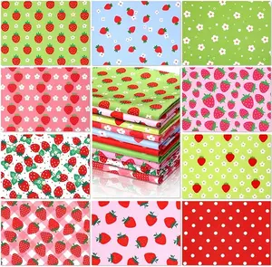 10 Pcs Strawberry Quilting Fabric 18 x 22 Inch Strawberry Precut Fabric Squares Quilted Multi Color Floral Printed Patchwork Supplies for Holiday Patchwork DIY Sewing Crafts