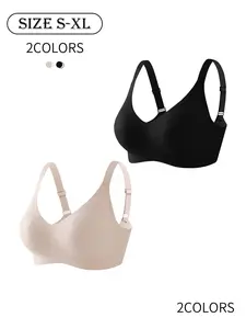 2 pieces / 6 colors, high-quality women's seamless jelly sexy underwear bra, four rows of three hooks, XS - XL sizes, push-up and adjustable sports vest, suitable for daily wear, parties, yoga, comfortable, skin-friendly, women's underwire-free bra.