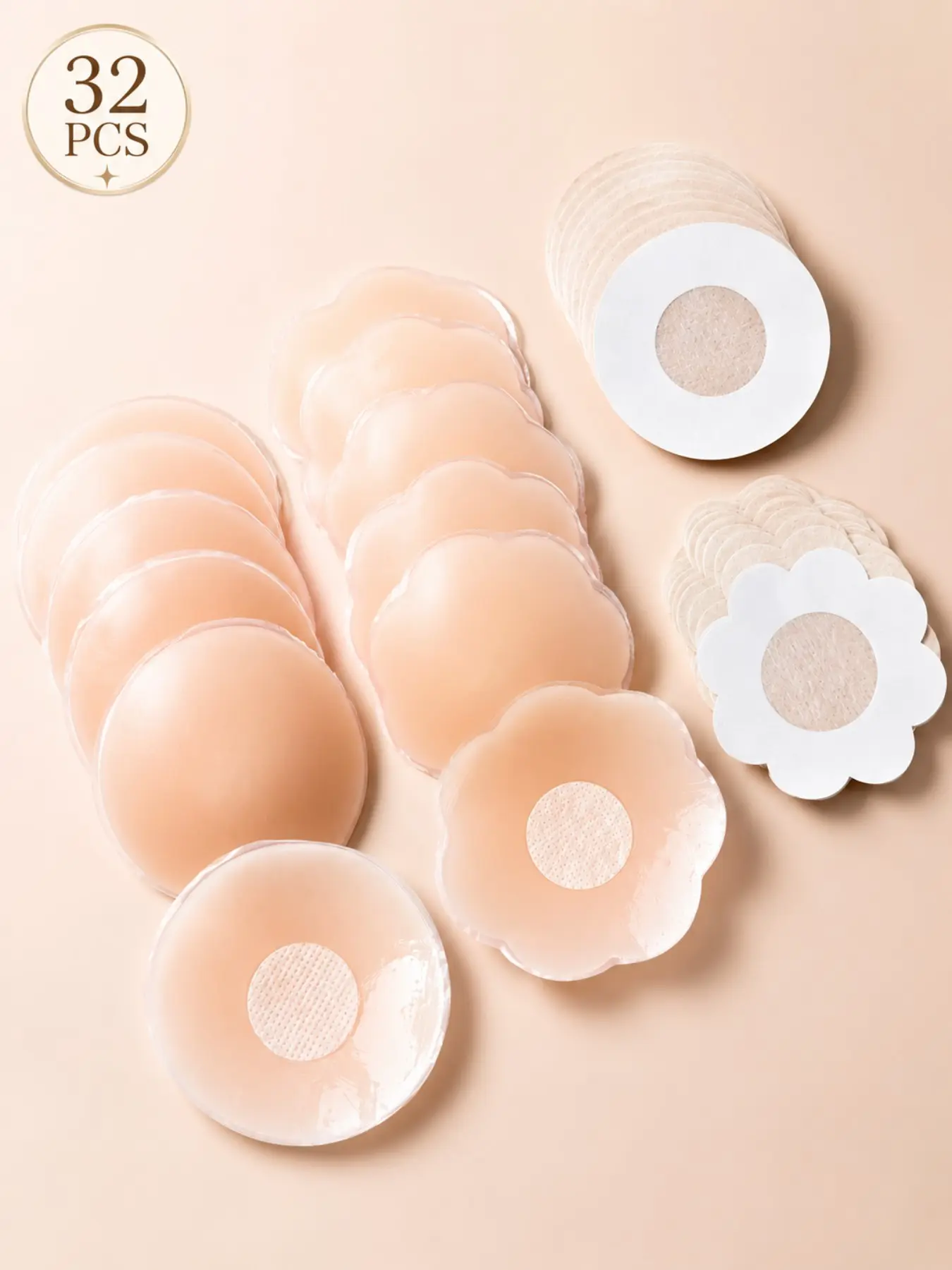 32pcs Women's Breast Stickers, Invisible Silicone Nipple Covers, Elegant, Seamless, Thin, Anti-Protrusion, Suitable for Weddings, Push-Up Bras, All Sizes