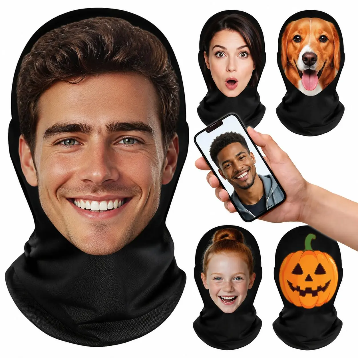 BARLEY ONE Click “Shop Chat”, Send Photos, Custom Mask with Full Face Personalized Face Stretch Mask Customized Funny Mesh Face Mask for Halloween Party Prank Gifts Adults