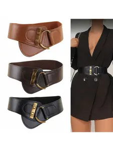 1 pc Women's Vintage Wide Elastic Waist Belt | Snatched Waist Cinch Belt for Dresses & Blazers | Retro Gold Buckle Corset Belt Trendy Exquisite Belt