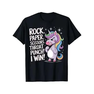 Men's 100% Cotton Relaxed Short-Sleeve Tee - Funny "Rock Paper Scissors Throat Punch I Win" Unicorn T-Shirt, Perfect For Casual & Party Wear