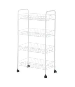 4-Shelf Steel Laundry Cart with Caster Wheels, White Rolling Storage Organizer for Home and Laundry Room