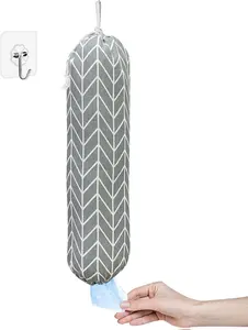 Wall Mount Plastic Grocery Bag Organizer/Holder,Washable Shopping Bags Carrier,Storage Dispenser ​for Home Kitchen Travelling, Free Adjustment with Drawstring, Large, Gray, 22x9"