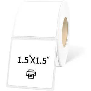 1.5"x1.5" White Square Thermal Label Stickers,Self-Adhesive Square Direct Thermal Labels,500 Sheets with Perforation Line in ROLL