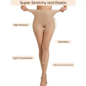 MUEE Women's Shaping Leggings, Super Stretchy and Elastic Pants, High Waisted Open Leg Seven Points Tummy Tuck Shaping Pants Footless Pantyhose Shapewear Capri Shaper Tights