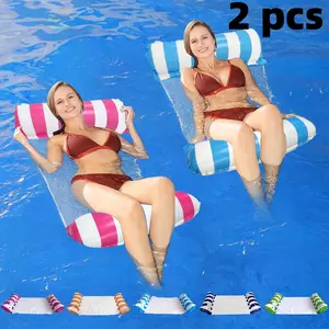 2-Piece Colorful Inflatable Pool Hammock Set, Adult Water Hammock for Vacation, Multi-Functional Pool Float Toy for Summer Beach Outdoor, Hammock Pool Floats