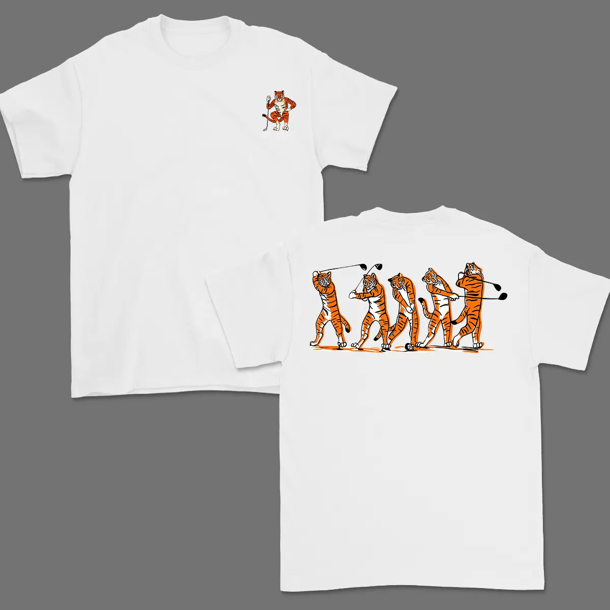 Men's 100% Cotton Short-Sleeve Tiger Golf Sequence Dual Print Top, Menswear Tee for Beginners, Ideal for Practice Range & Casual Wear, Shortsleeve