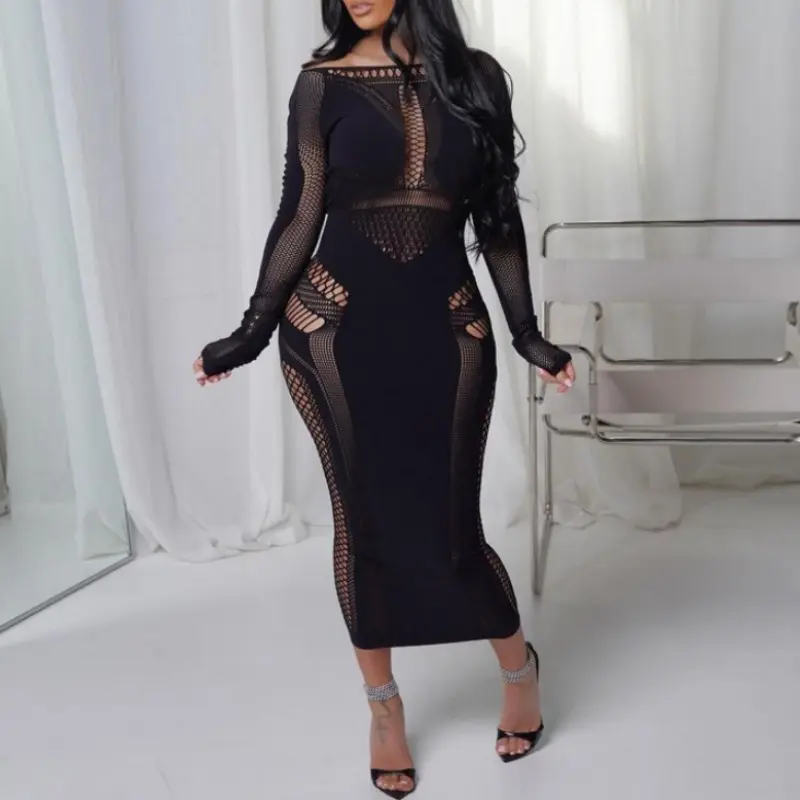 Women's Plain Hollow Out Black Dress Long Sleeve Bodycon Midi for Party Clubwear Formal Basic Minimalist Womenswear Boat Neck Design Fit Casual - TikTok Shop Women's Plain Hollow Out Black Dress Long Sleeve Bodycon Midi for Party Clubwear Formal Basic Minimalist Womenswear Boat Neck Design Fit Casual - TikTok Shop
