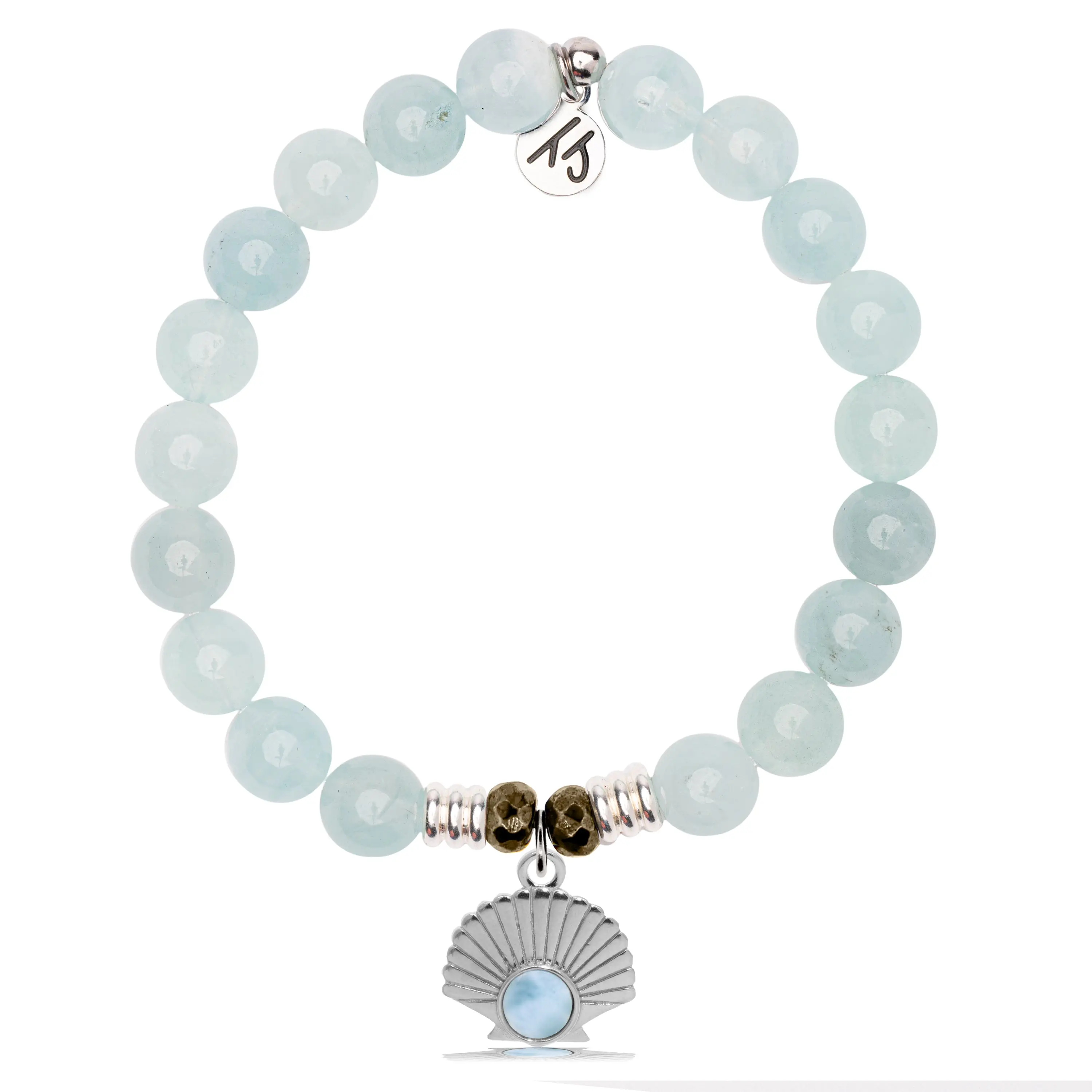 Larimar Charm Collection: Blue Aquamarine Gemstone Bracelet with Larimar Seashell Sterling Silver Charm