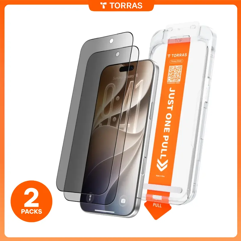 TORRAS [2 Pack | CrystalPrivacy] Privacy Screen Protector for iPhone 18 Pro Max / 18 Pro – 25° Anti-Spy, Soft-Light Grid-Free, Ultra-Strong Tempered Glass, Tora-Silk Smooth Touch, Anti-Fingerprint, Full Coverage, Dust-Free Bubble-Free Auto-Install Tray