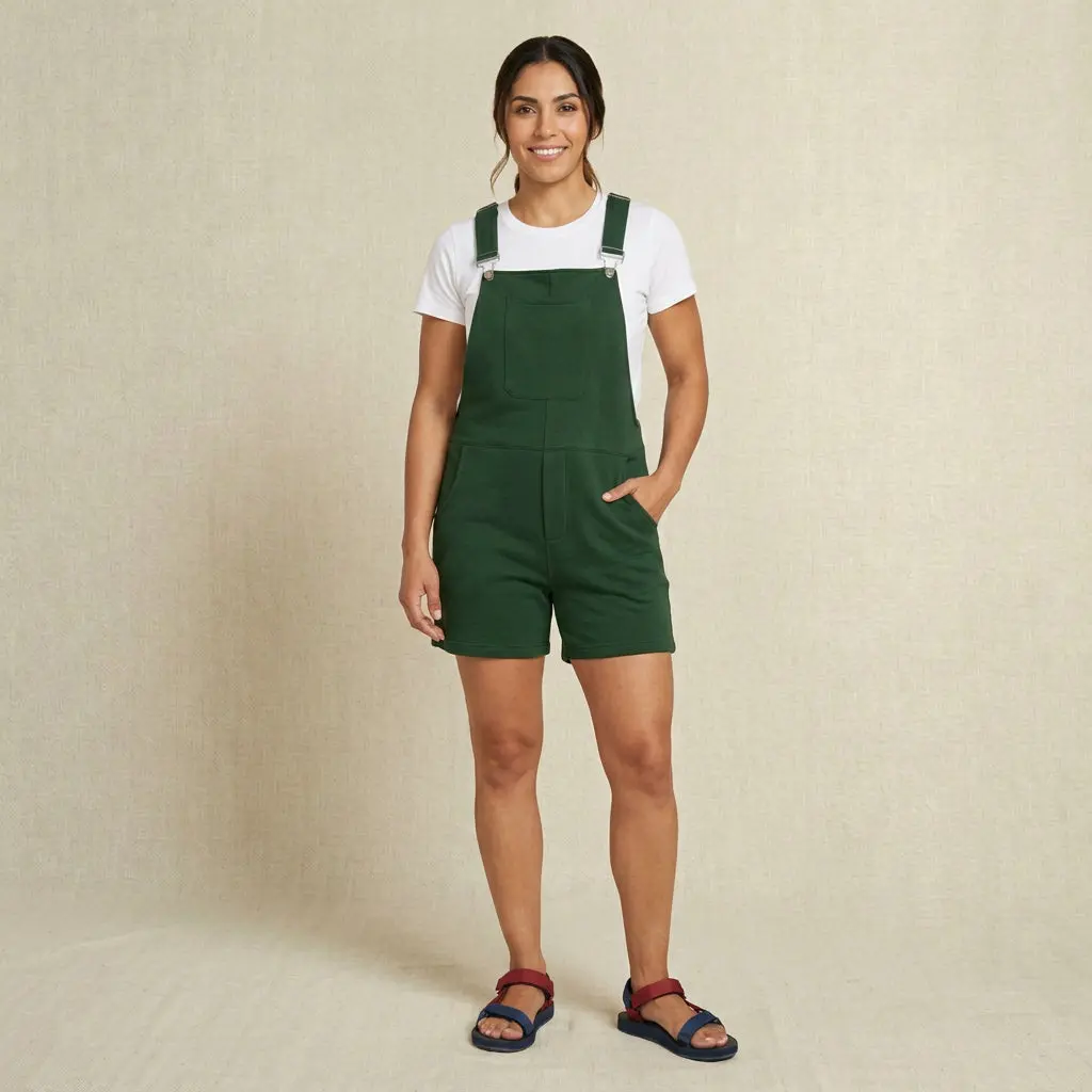 Women's Spandex Overalls Shorts, Forest Green, Zipper-Closure Design, Adjustable Straps, Cotton, Pocket, Jogger, Soft, Fabric, Unisex, Sleeveless, Lady, Casual, Solid, Elastane