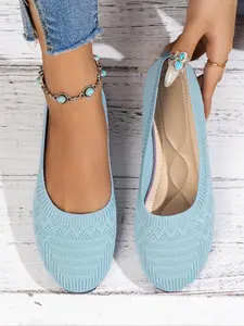 Breathable Knit Ballet Flats, Soft Slip-On Loafers, Comfortable Casual Work Shoes for Women