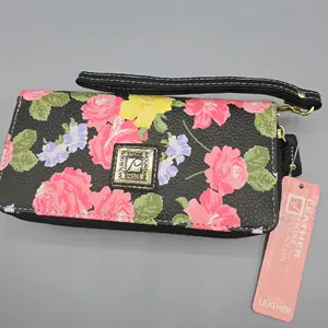 Women's floral print bonded leather Multicolor Zipped Wristlet Wallet Stone mountain