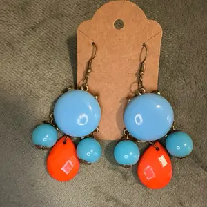 Lottie's Handmade Blue and Orange Colorful Drop Hook Earrings