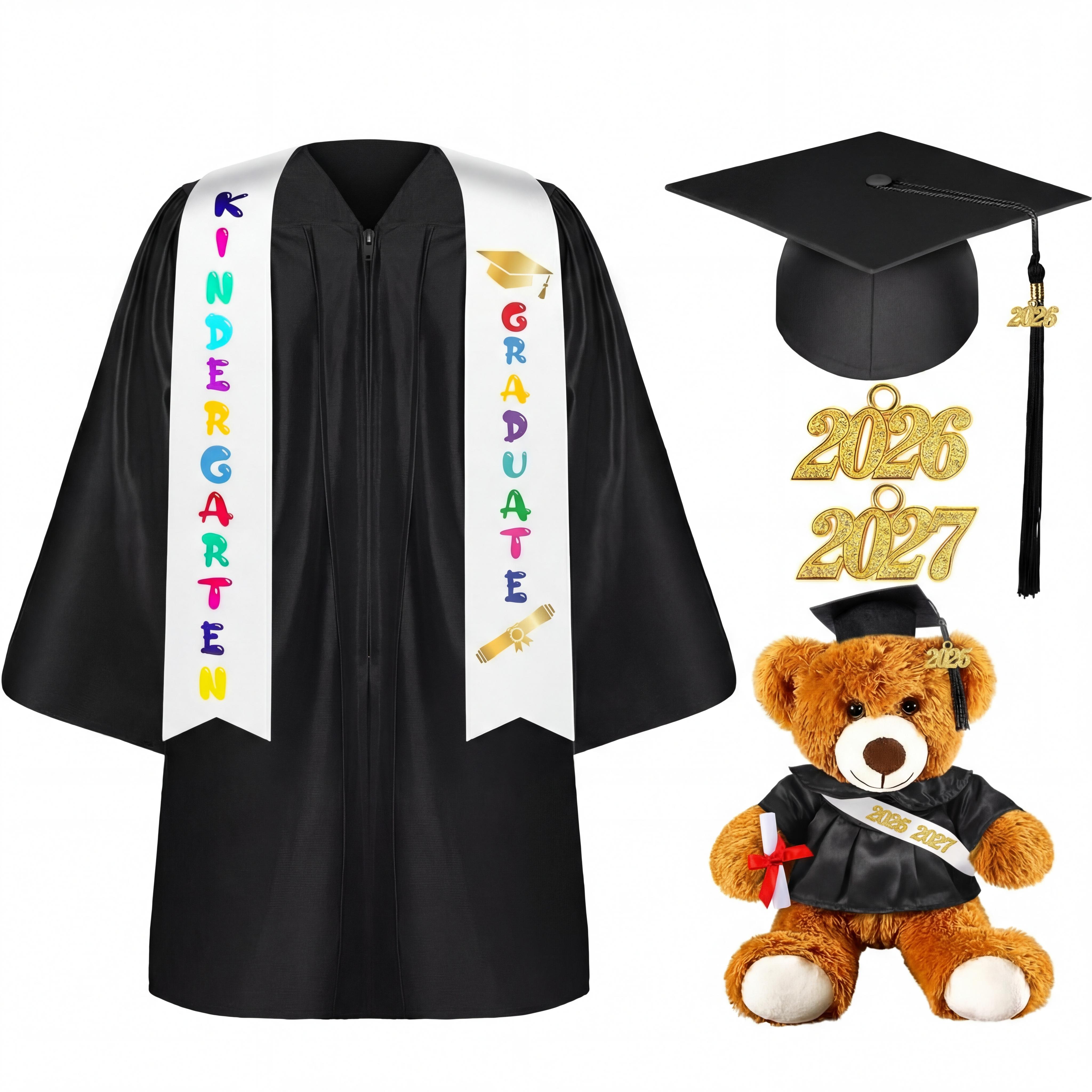 7 Pcs Graduation Gown Cap 2026 Graduation Accessories Include Stole Tassel Sash Charm Bear Gifts for Classmates or Friends Student  Graduation School Supplies