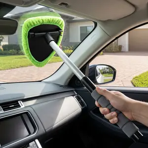 Windshield Cleaning Tool, Microfiber Car Window Cleaner with 4 Reusable and Washable Microfiber Pads and Extendable Handle-YY1