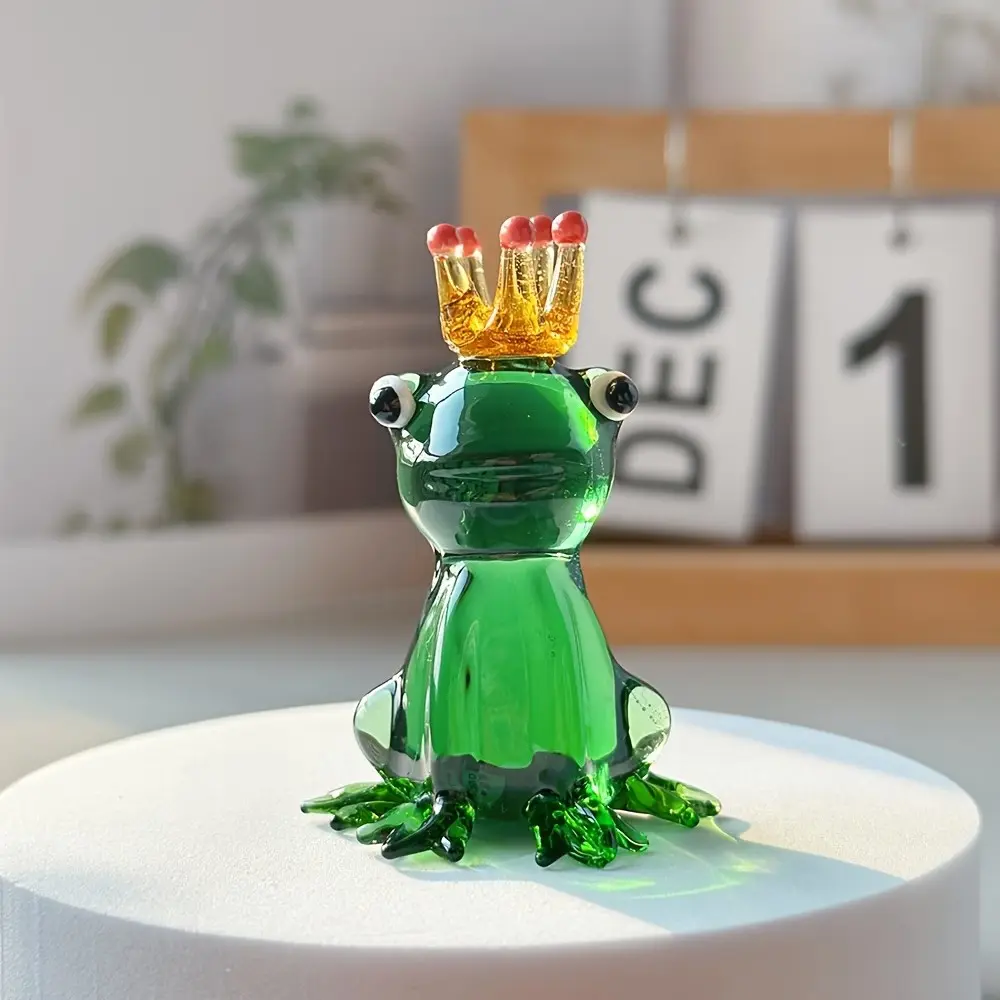 Handcrafted Crystal Glass Figurine of Frog Prince, Charming Frog Ornament, Glass Ornaments, Decorative Piece, Perfect for Festive Events & Table Decor, Home Decoration