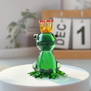 Handcrafted Crystal Glass Figurine of Frog Prince, Charming Frog Ornament, Perfect for Festive Events & Table Decor, Home Decoration