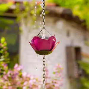 7.3 FT Lotus Rain Chain, Metal Rain Chains for Gutters with 8 Rose Shaped Cups, Adjustable Rain Catcher Chain for Eaves Drainage, Replacement for Downspout, Outdoor Decor, Garden Accessories