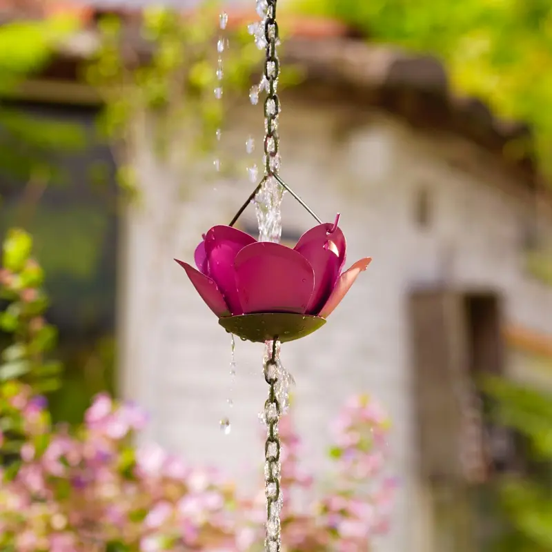 7.3 FT Lotus Rain Chain, Metal Rain Chains for Gutters with 8 Rose Shaped Cups, Adjustable Rain Catcher Chain for Eaves Drainage, Replacement for Downspout, Outdoor Decor, Garden Accessories