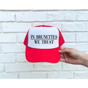 In Brunettes We Trust Red & White Trucker Hat
