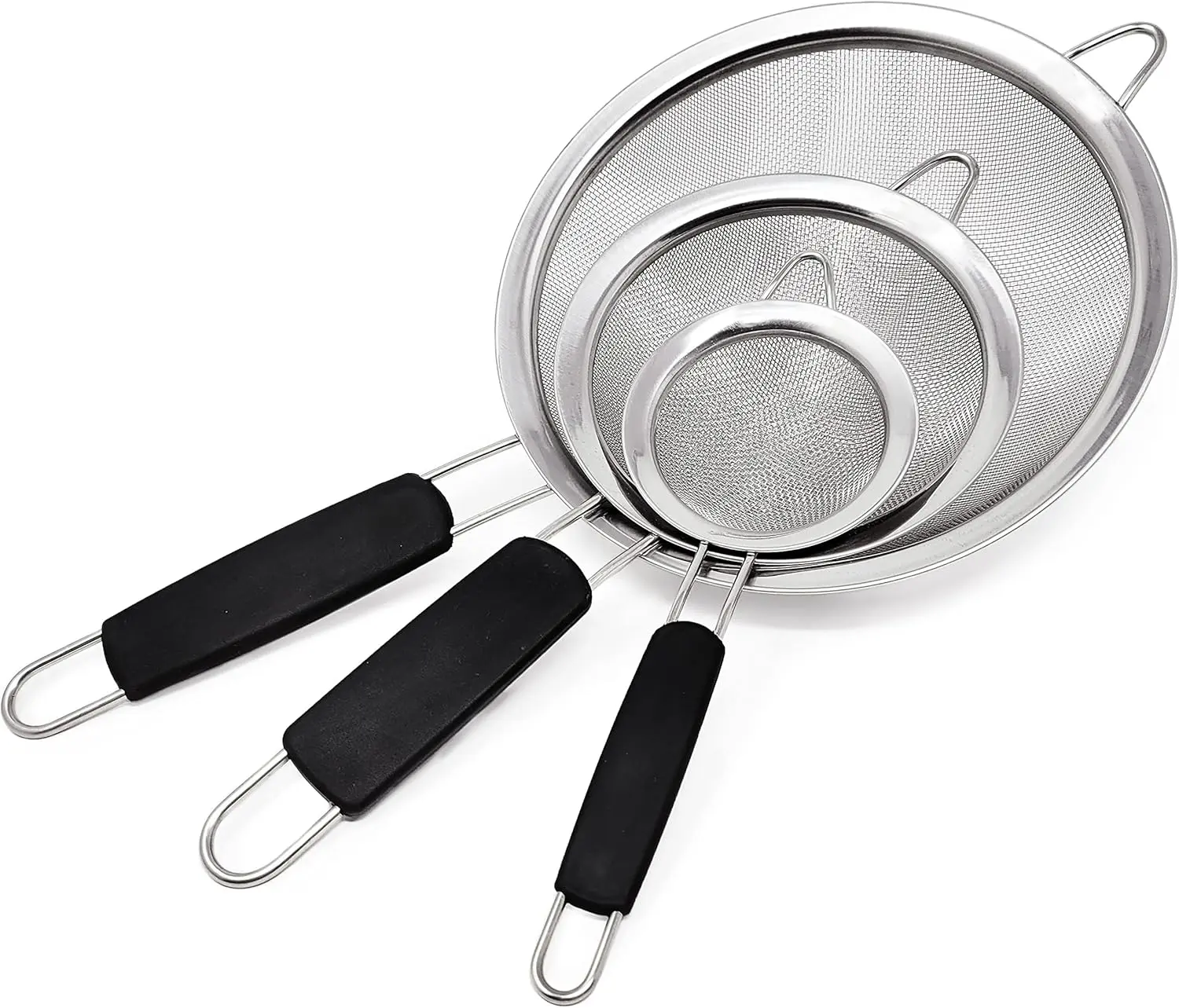 Stainless Steel Fine Mesh Strainers, Set of 3 Sizes Strainer for Kitchen, Wire Sieve with Insulated Handle Kitchen Strainer, Baking Tools Colander, Food Preparation, Flour Sifter, Rice, Pasta Strainer
