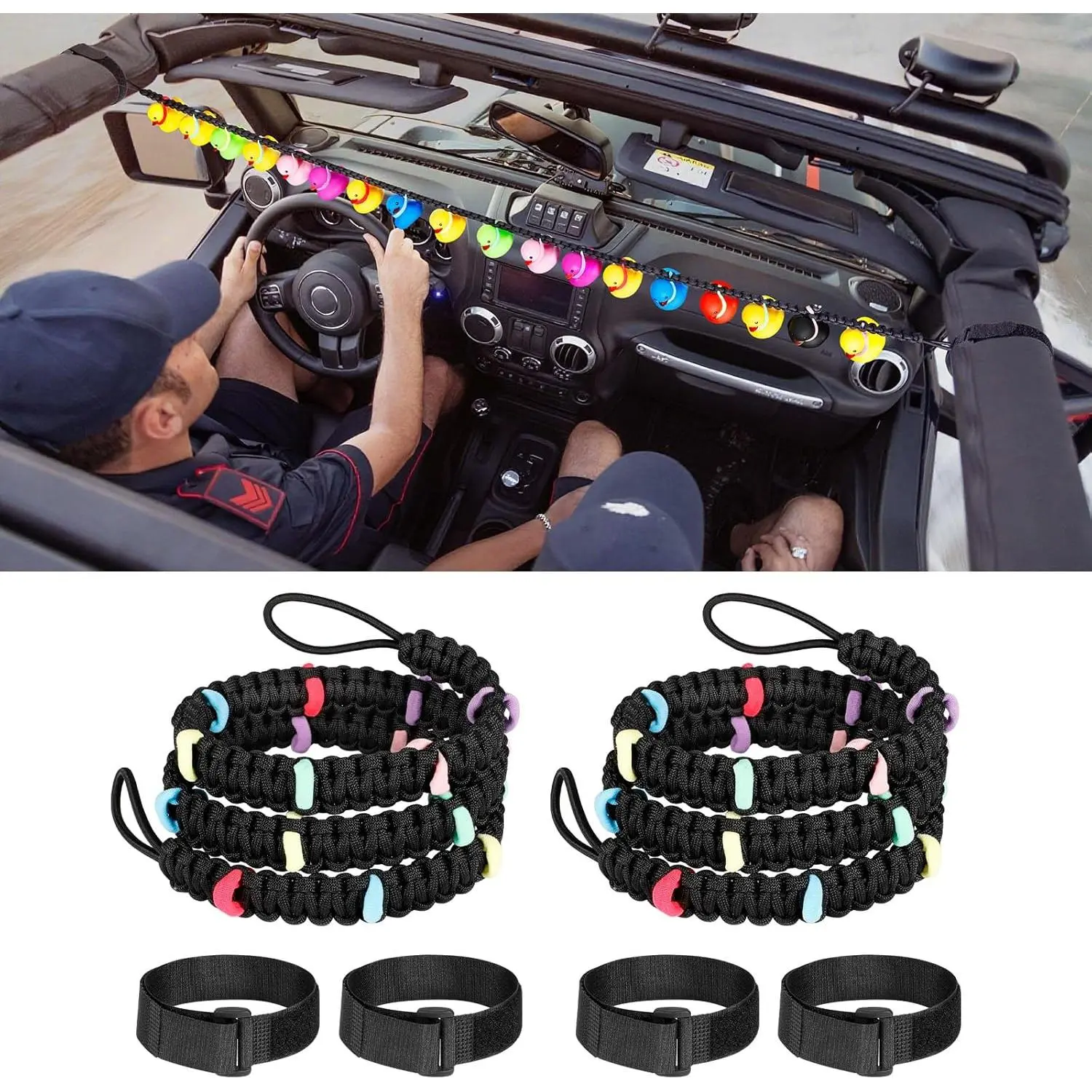 2 Pack Duck Holder for Jeep Ducks Display Elastic Rope Paracord Hook and Loop Strap Ducking Mount Accessories for Wrangler Gladiator Off-Road Vehicle (Rubber Ducks Not Included)