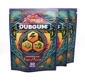 DUBGUM - Tropical Fusion 3 pack bundle, caffeine gum, L-theanine, Taurine, Vitamin B12 and B6, Energy boost