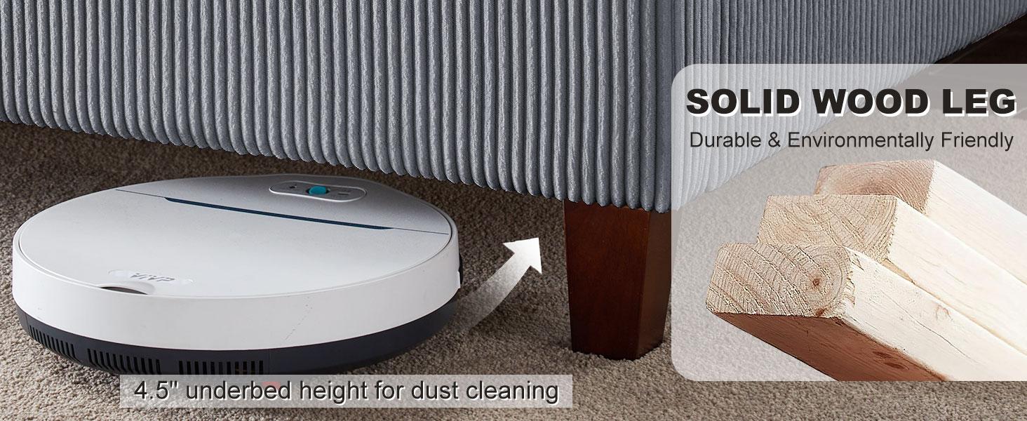 AMERLIFE 61" Corduroy Upholstered Bed Frame, Platform Bed with Vertical Stripe Wingback Headboard, No Box Spring Needed/Unique Bedroom Furniture