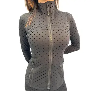 Wave Point Series 2026 New Zipper Steel Print Polka Dot Jacket Flocked Cute Black Slim Fit Stand Collar Yoga Coat Quick-Dry Fabric Flocking Technology and Polka Dot Black Tight 9inch Pants