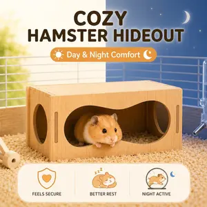 Wooden Hamster Hideout Tunnel, Small Pet Wooden Board Tunnel House, Chew-Resistant Waterproof & Urine-Resistant Cozy Hideaway Maze for Hamsters, Gerbils, Mice & Small Animals