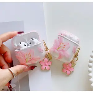 Pink Lily Flower AirPods Case – Soft Silicone Protective Cover, Shockproof Anti-Drop, Wireless Charging Compatible for AirPods 1/2/3/Pro/Pro 2, Protection