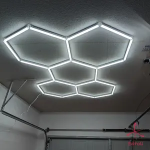 Hexagon LED Lighting for Garage Barbershop Gym Bar Car Detailing Showroom 4s Workshop Ceiling Light, Honeycomb Tube Design, Led Garage Lights