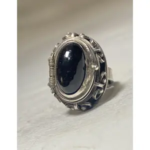 Poison ring size 5 Onyx long Mexico southwest sterling silver women