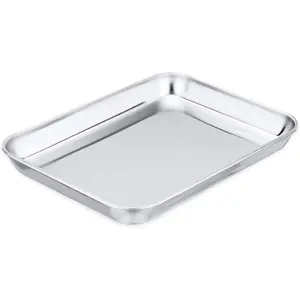 Toaster Oven Tray, P&P CHEF Stainless Steel Toaster Oven Pan, Rectangle 10.5''x8''x1'', Mirror Finish & Dishwasher Safe， Fit Small Bakeware Aluminium Baked Baking Pan
