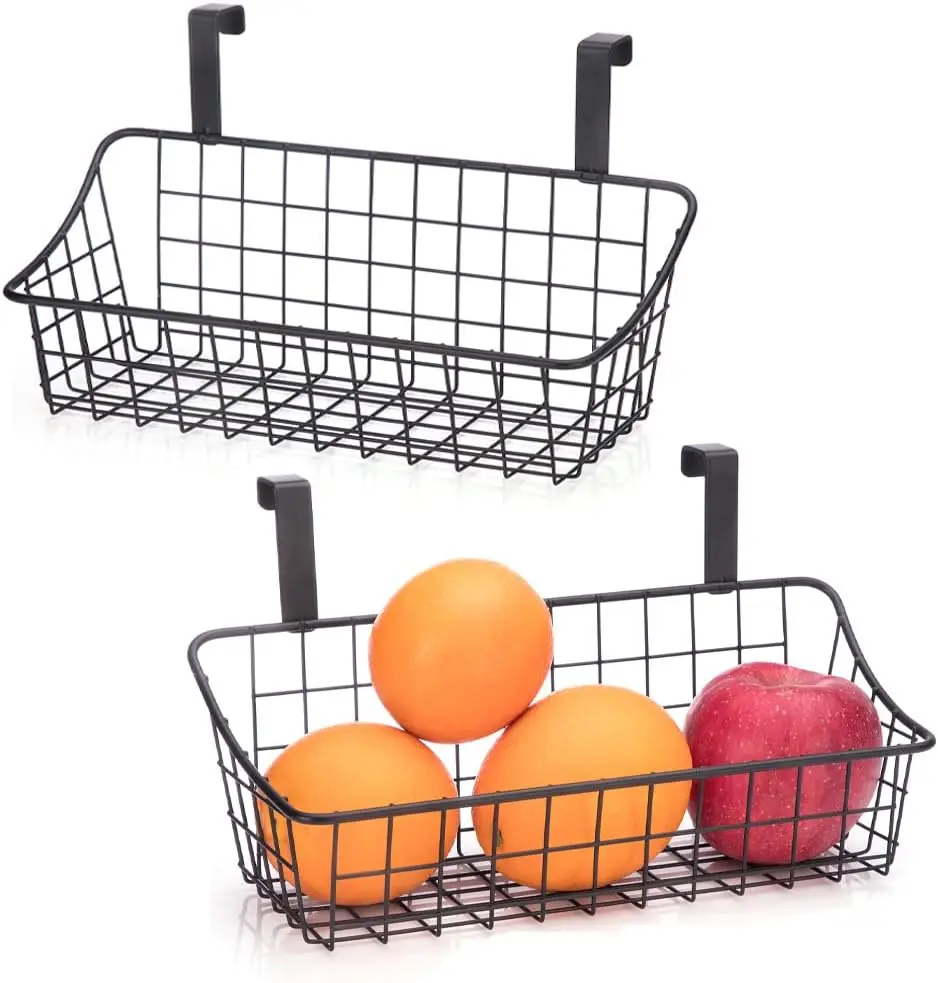 Hangable Steel Wire Mesh Storage Basket with Slide Design - Over-Cabinet Door Grid Organizer with Hooks, Vertical Storage Organizer for Modern Home Kitchen Organization, Mesh Storage Organizer