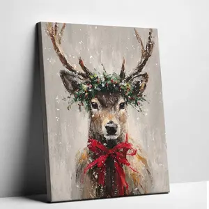 Frameless Winter Snow Deer Canvas Painting Rustic Cottagecore Holiday Wall Art  Impasto Style Deer Poster Festive Bedroom Decor